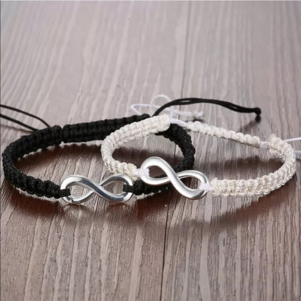 NEW•Couples Infinity Blk/Wht macrame adjustable bracelet set - Picture 4 of 6